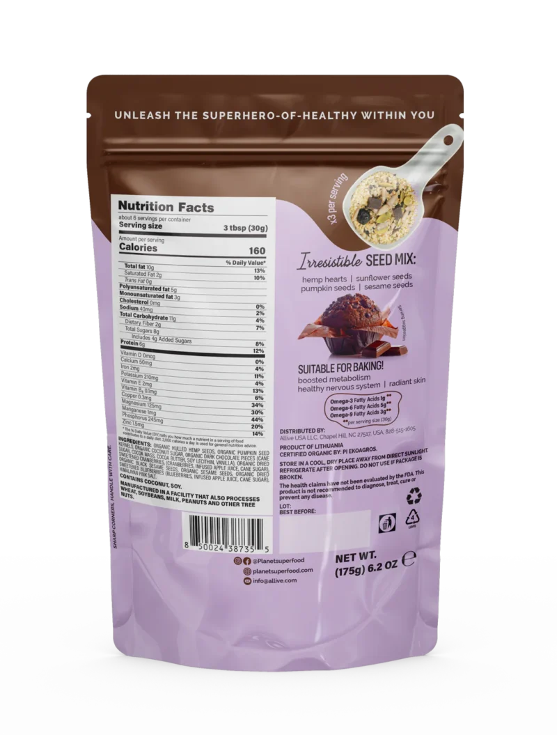Seemnesegu Tumeda Šokolaadi & Marjadega 175g BIO